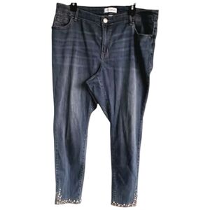 Lane Bryant Women’s Flex Magic Waist Mid Rise Skinny Jeweled Detail Hem Jeans 18